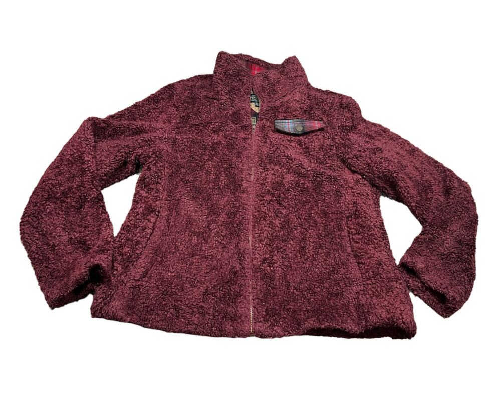 Pendleton Women’s Burgundy Fuzzy Full Zip Mock Neck Sweater Jacket Size Medium